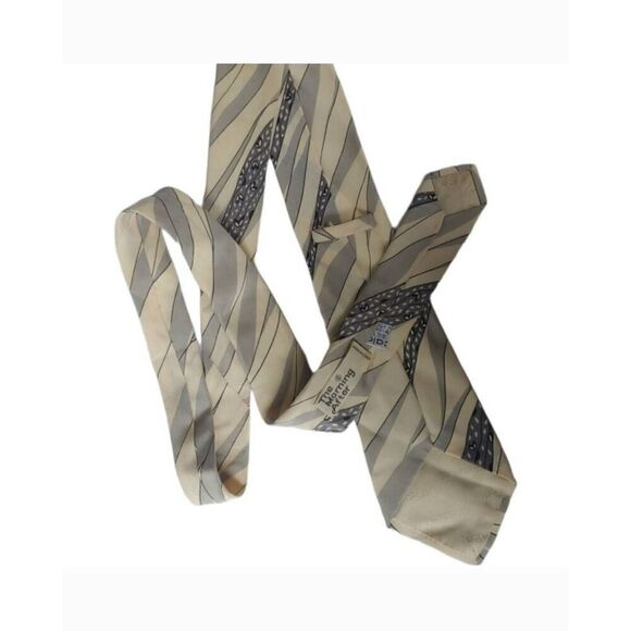 The Morning After Men's 100% Silk Grey/Cream Made In Italy Tie - Picture 4 of 4